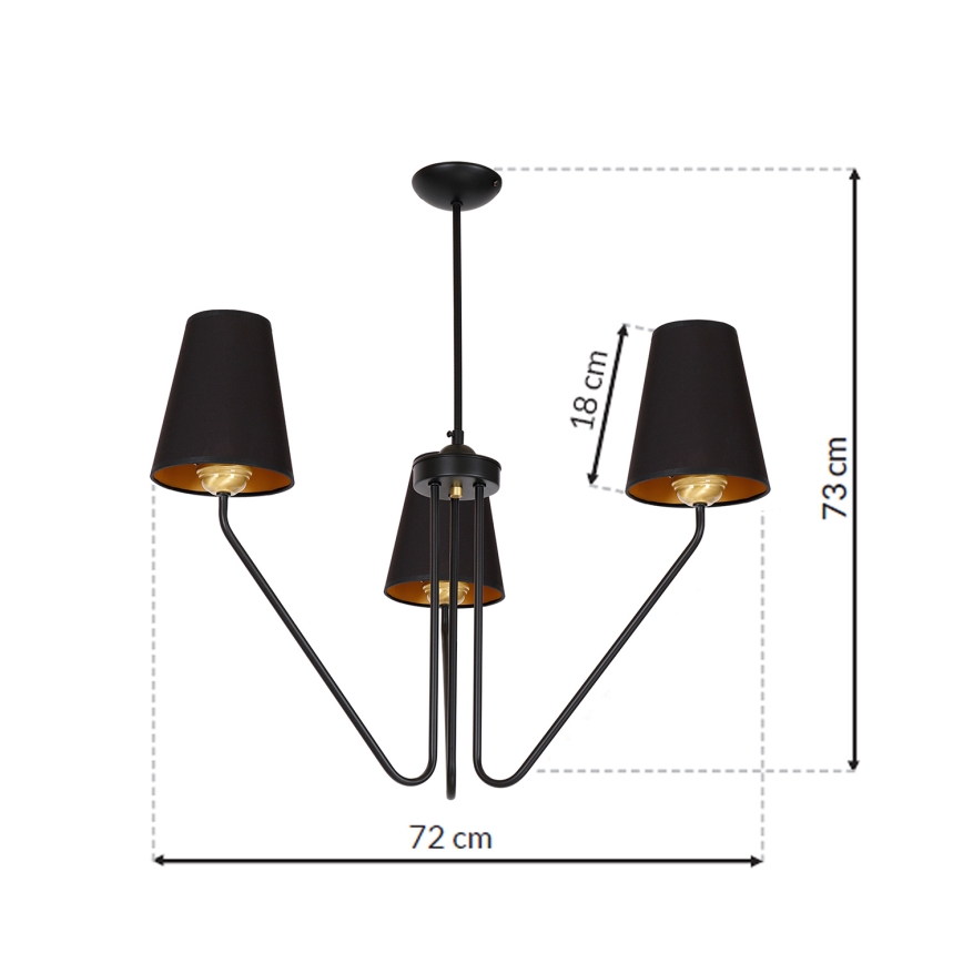 Lampadario a sospensione con supporto rigido VICTORIA 3xE27/60W/230V nero