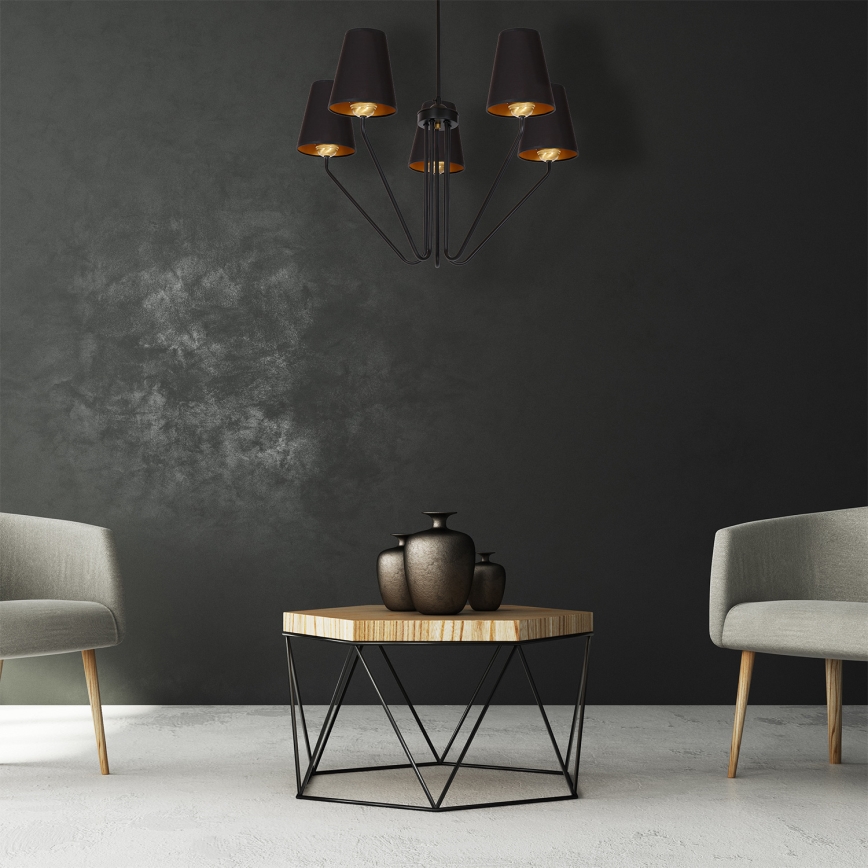 Lampadario a sospensione con supporto rigido VICTORIA 5xE27/60W/230V nero