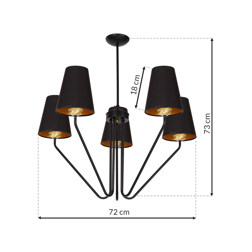 Lampadario a sospensione con supporto rigido VICTORIA 5xE27/60W/230V nero