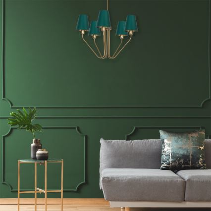 Lampadario a sospensione con supporto rigido VICTORIA 5xE27/60W/230V verde