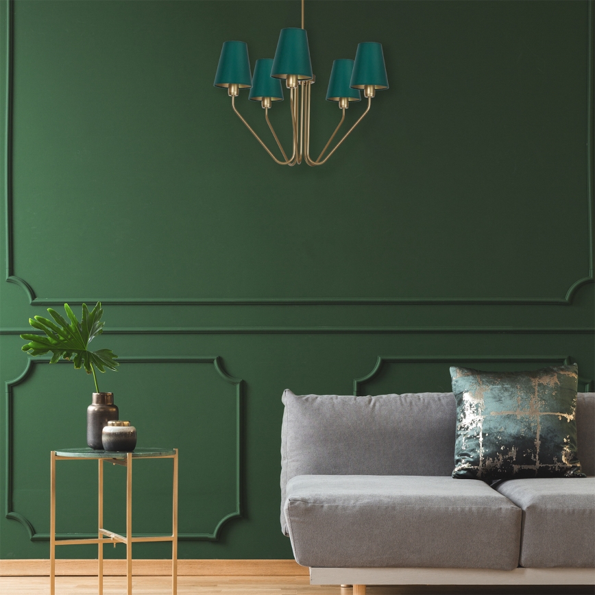 Lampadario a sospensione con supporto rigido VICTORIA 5xE27/60W/230V verde
