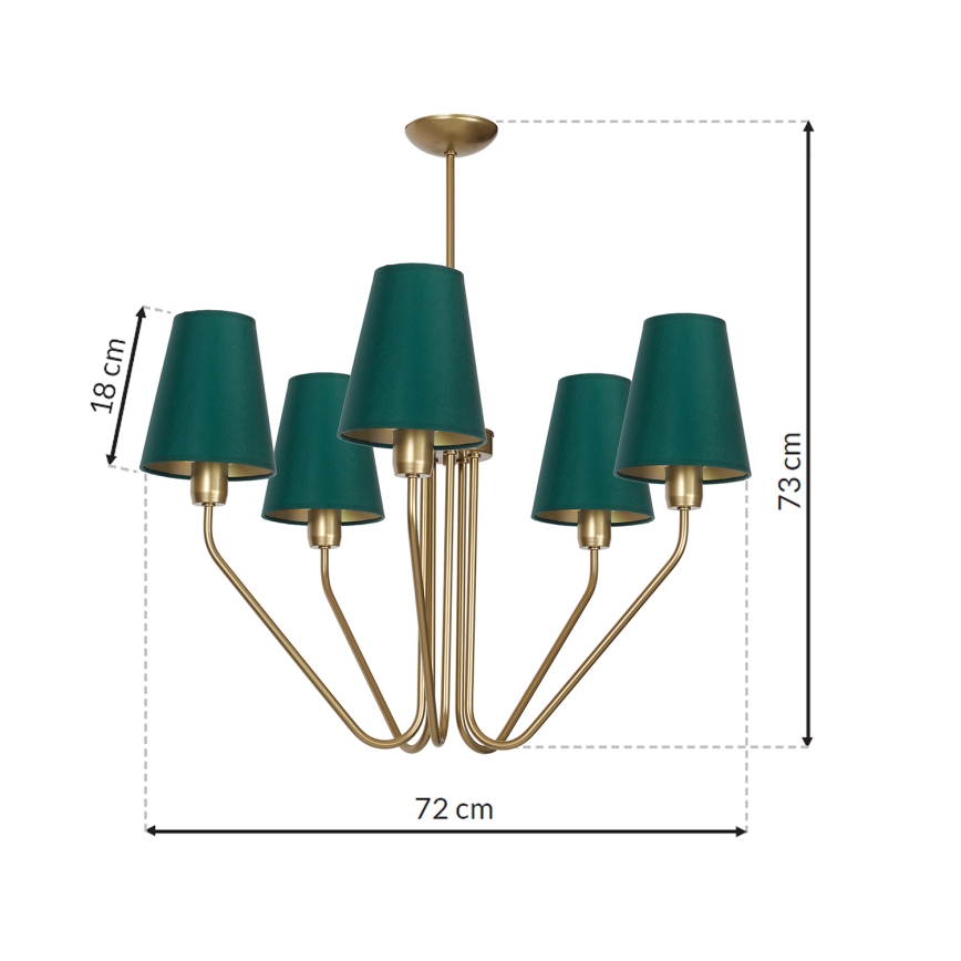 Lampadario a sospensione con supporto rigido VICTORIA 5xE27/60W/230V verde