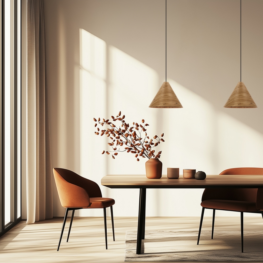 Lampadario a sospensione CONO 1xE27/40W/230V, impiallacciatura di rovere