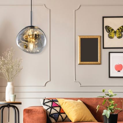 Lampadario a sospensione CRUMPLED con cavo 1xE27/24W/230V Ø 18 cm fumé