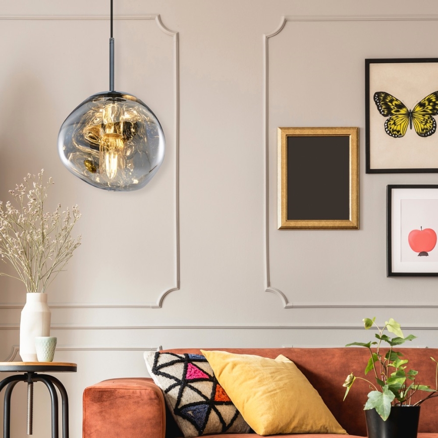 Lampadario a sospensione CRUMPLED con cavo 1xE27/24W/230V Ø 18 cm fumé