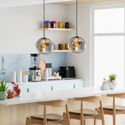 Lampadario a sospensione CRUMPLED con cavo 1xE27/24W/230V Ø 18 cm fumé