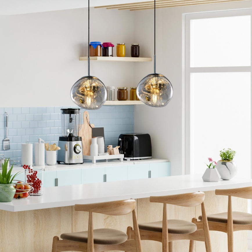 Lampadario a sospensione CRUMPLED con cavo 1xE27/24W/230V Ø 18 cm fumé