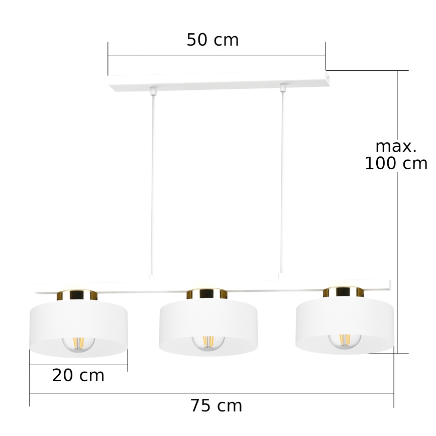 Lampadario a sospensione IGNIA 3xE27/60W/230V bianco/oro