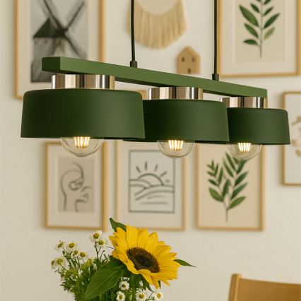 Lampadario a sospensione IGNIA 3xE27/60W/230V verde/oro