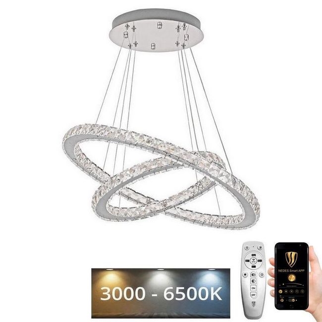 Lampadario a sospensione in cristallo dimmerabile LED su cavo LED/115W/230V 3000-6500K argento + telecomando