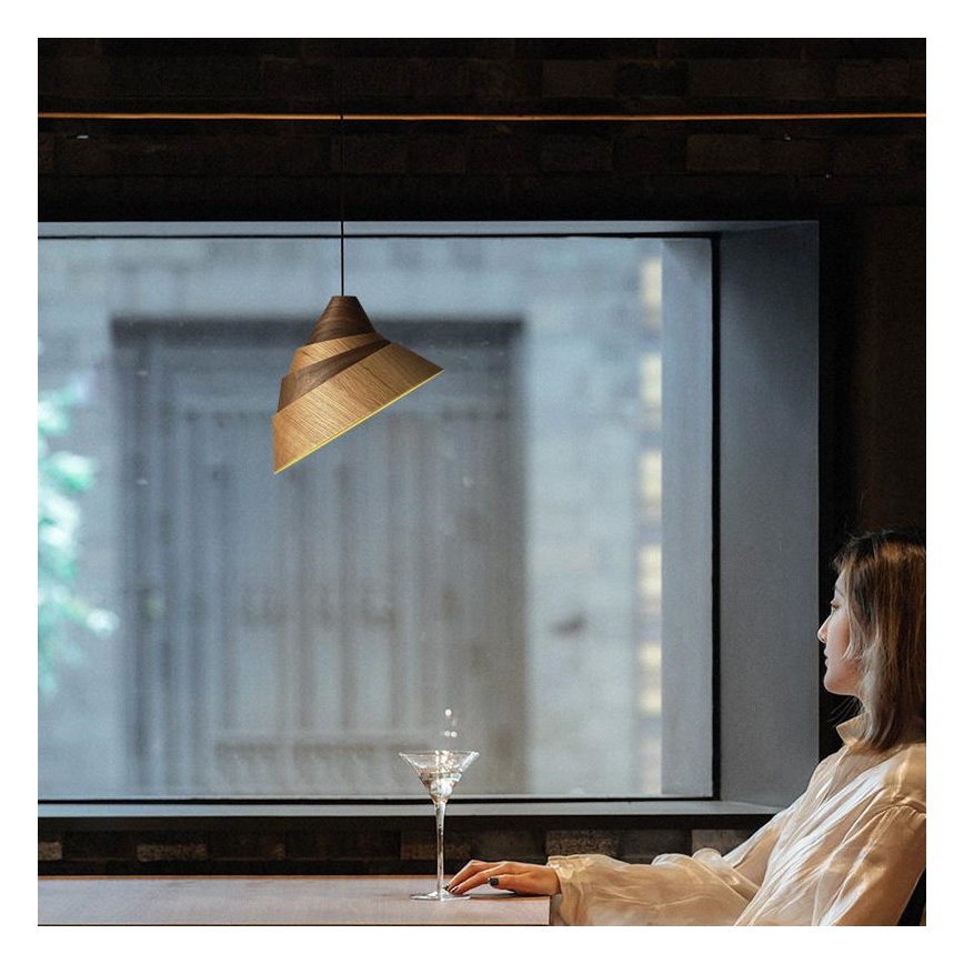 Lampadario a sospensione in legno con cavo 1xE27/60W/230V Ø 33 cm massello/rovere/noce/legno di caucciù