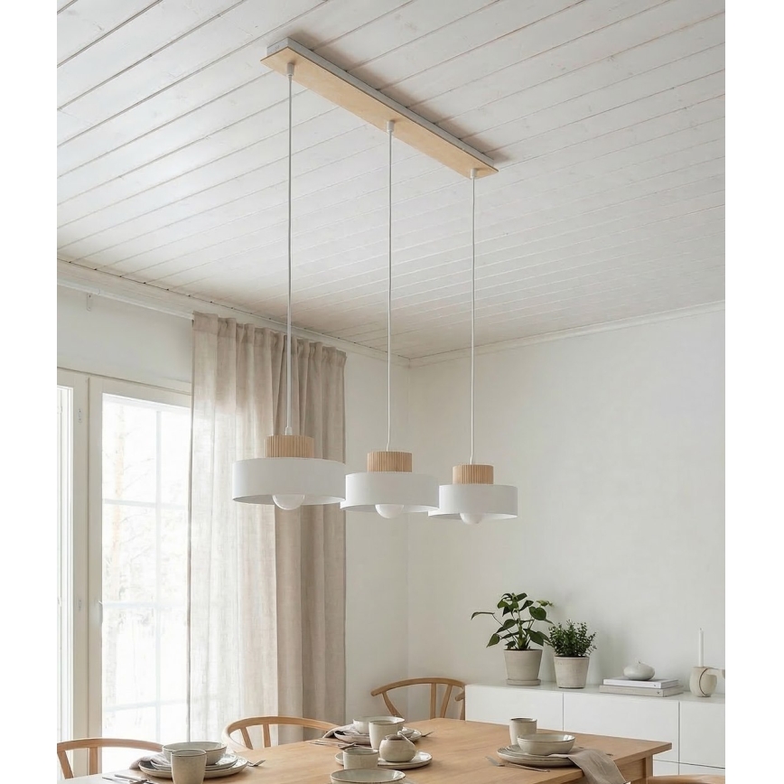 Lampadario a sospensione KIVI 3xE27/15W/230V bianco