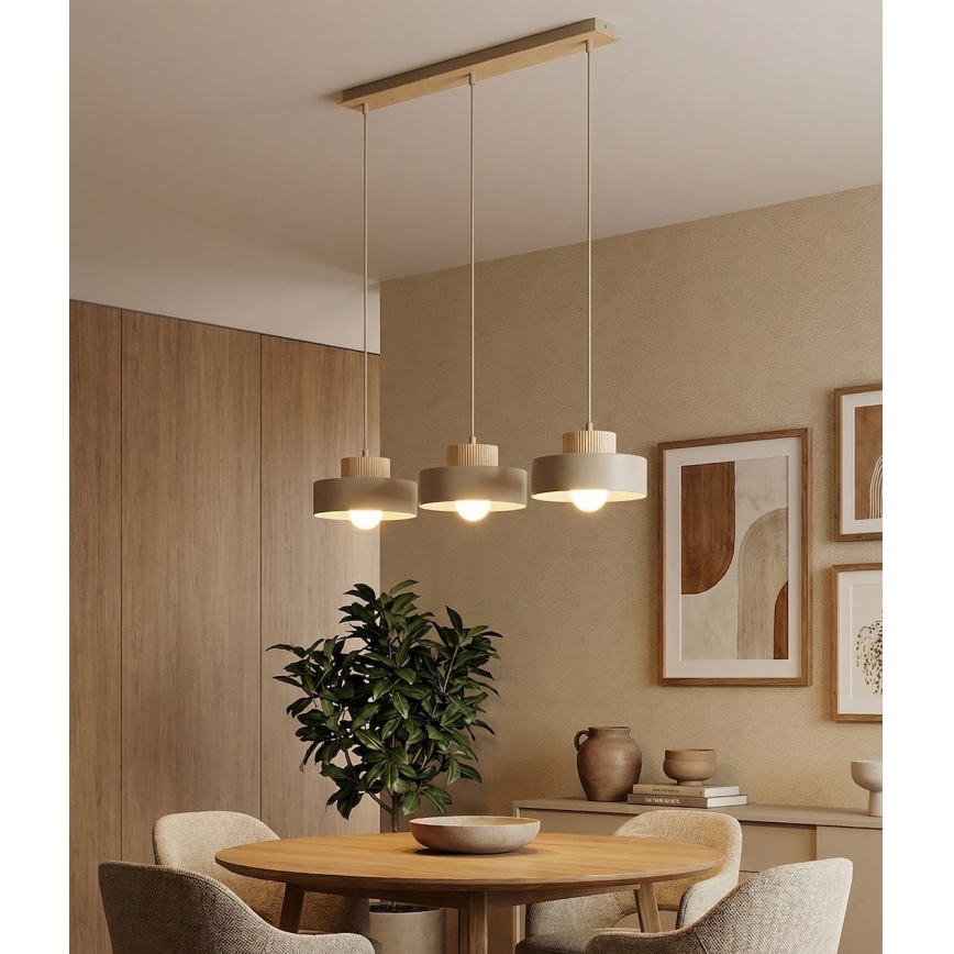 Lampadario a sospensione KIVI su cavo 3xE27/15W/230V beige