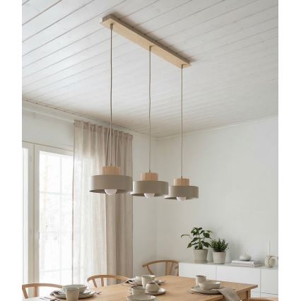 Lampadario a sospensione KIVI su cavo 3xE27/15W/230V beige