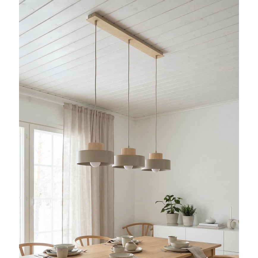 Lampadario a sospensione KIVI su cavo 3xE27/15W/230V beige