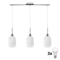 Lampadario a sospensione LED su cavo HARMA 3xE27/60W/230V cromo opaco/bianco