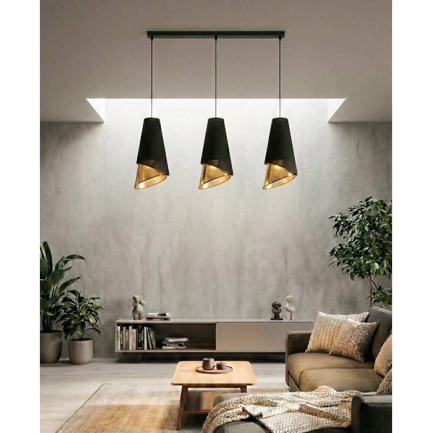 Lampadario a sospensione MODA 3xE27/15W/230V nero/oro