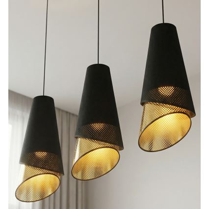 Lampadario a sospensione MODA 3xE27/15W/230V nero/oro