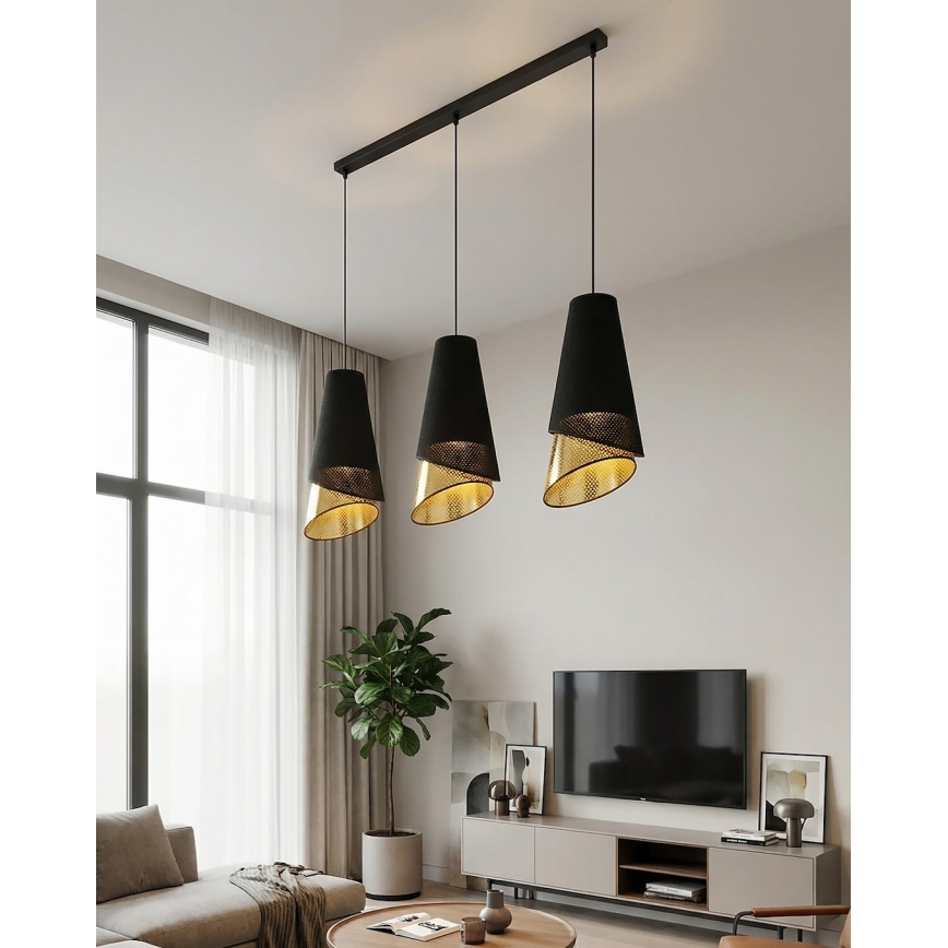 Lampadario a sospensione MODA 3xE27/15W/230V nero/oro