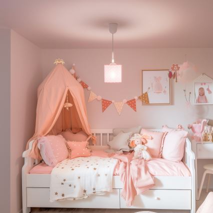 Lampadario a sospensione per bambini DOTS 1xE27/15W/230V diametro 15 cm rosa