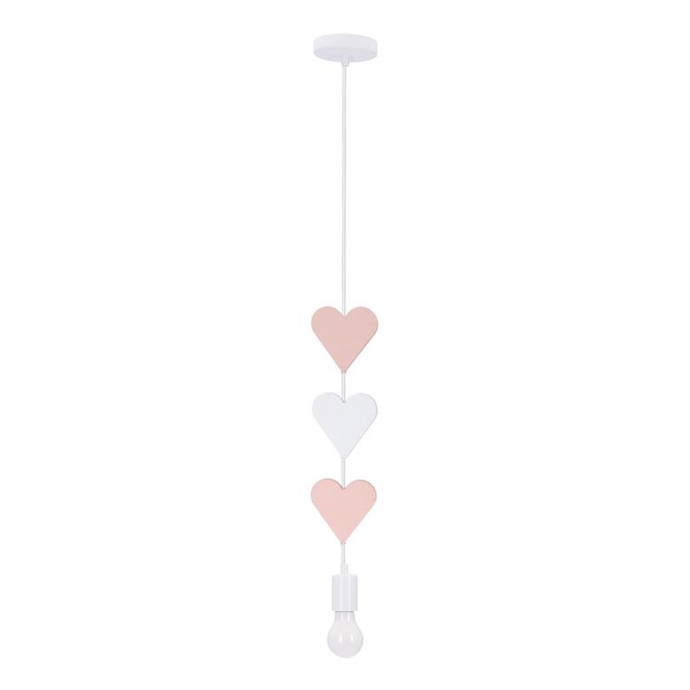 Lampadario a sospensione per bambini HEART 1xE27/20W/230V rosa/bianco