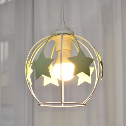 Lampadario a sospensione per bambini STARS 1xE27/15W/230V verde/bianco