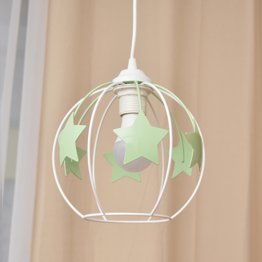 Lampadario a sospensione per bambini STARS 1xE27/15W/230V verde/bianco