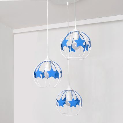 Lampadario a sospensione per bambini STARS 3xE27/15W/230V blu/bianco
