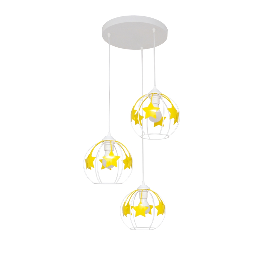 Lampadario a sospensione per bambini STARS 3xE27/15W/230V giallo/bianco
