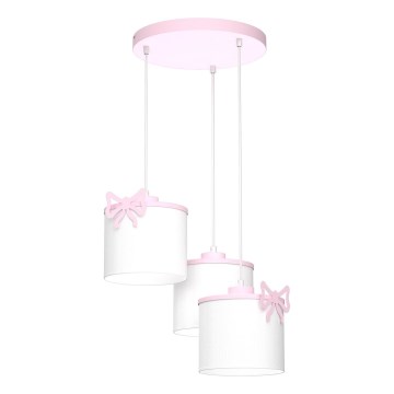 Lampadario a sospensione per bambini SWEET 3xE27/15W/230V bianco/rosa/fiocco