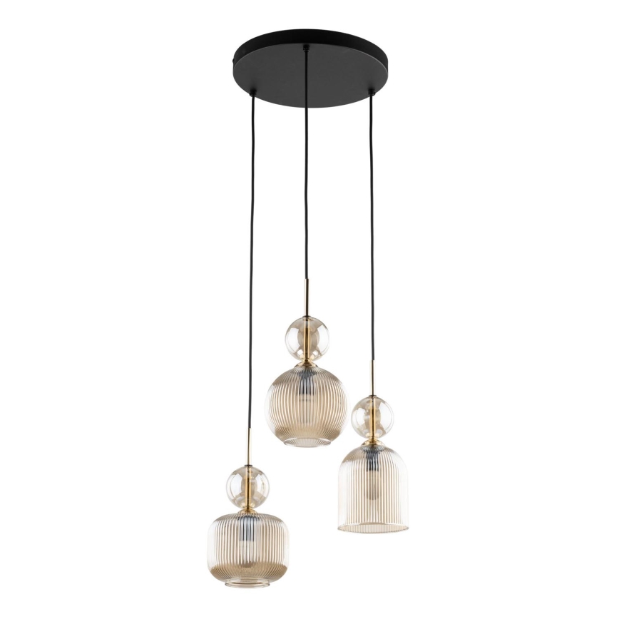 Lampadario a sospensione SOPHIA 3xE14/10W/230V nero/beige fumé