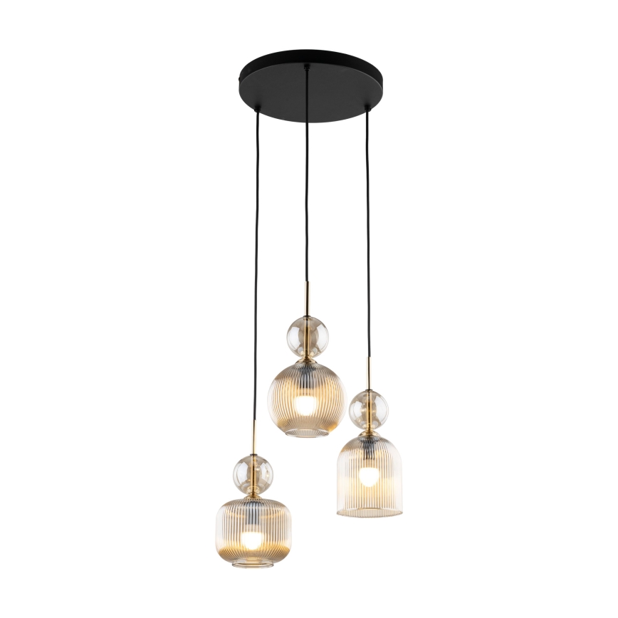Lampadario a sospensione SOPHIA 3xE14/10W/230V nero/beige fumé