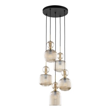 Lampadario a sospensione SOPHIA 5xE14/10W/230V nero/beige fumé