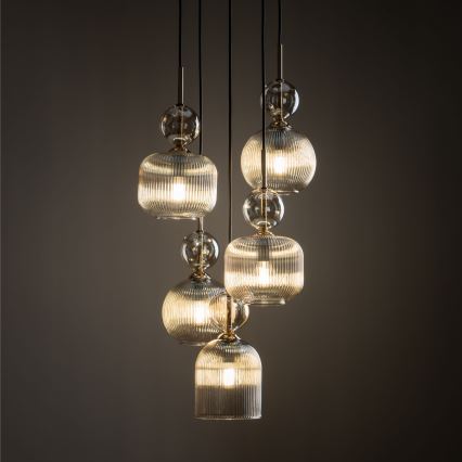 Lampadario a sospensione SOPHIA 5xE14/10W/230V nero/beige fumé