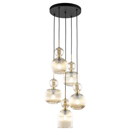 Lampadario a sospensione SOPHIA 5xE14/10W/230V nero/beige fumé