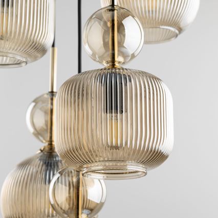 Lampadario a sospensione SOPHIA 5xE14/10W/230V nero/beige fumé