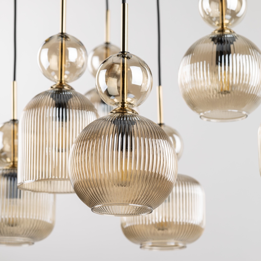 Lampadario a sospensione SOPHIA 5xE14/10W/230V nero/beige fumé