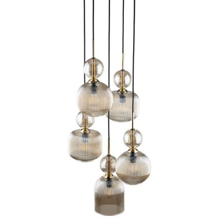 Lampadario a sospensione SOPHIA 5xE14/10W/230V nero/beige fumé