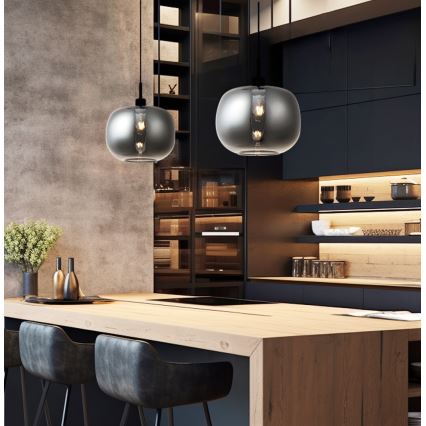 Lampadario a sospensione su cavo ALAN 1xE27/40W/230V nero fumé