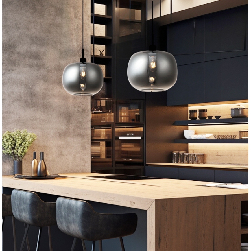 Lampadario a sospensione su cavo ALAN 1xE27/40W/230V nero fumé