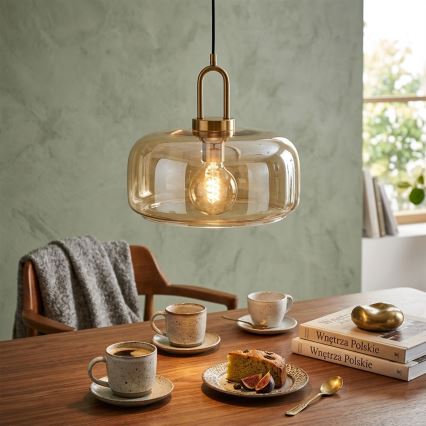 Lampadario a sospensione su cavo AMAYA 1xE27/15W/230V oro/beige fumé