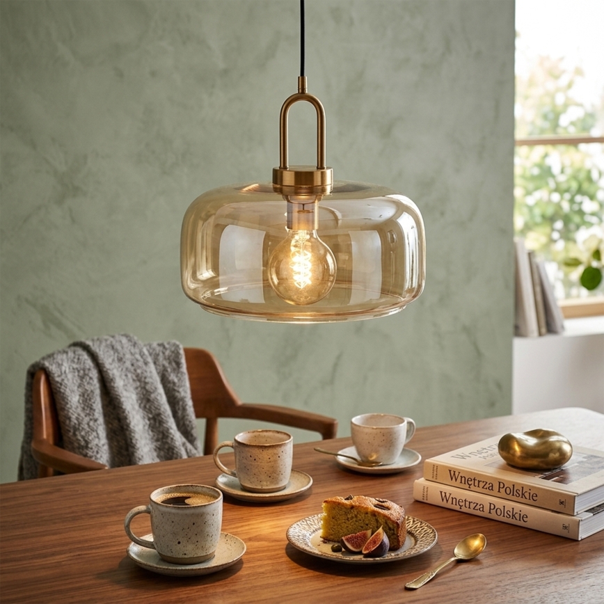 Lampadario a sospensione su cavo AMAYA 1xE27/15W/230V oro/beige fumé