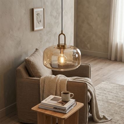 Lampadario a sospensione su cavo AMAYA 1xE27/15W/230V oro/beige fumé