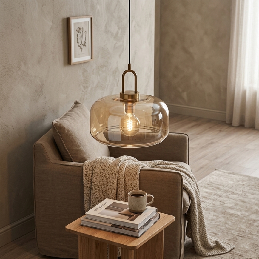 Lampadario a sospensione su cavo AMAYA 1xE27/15W/230V oro/beige fumé