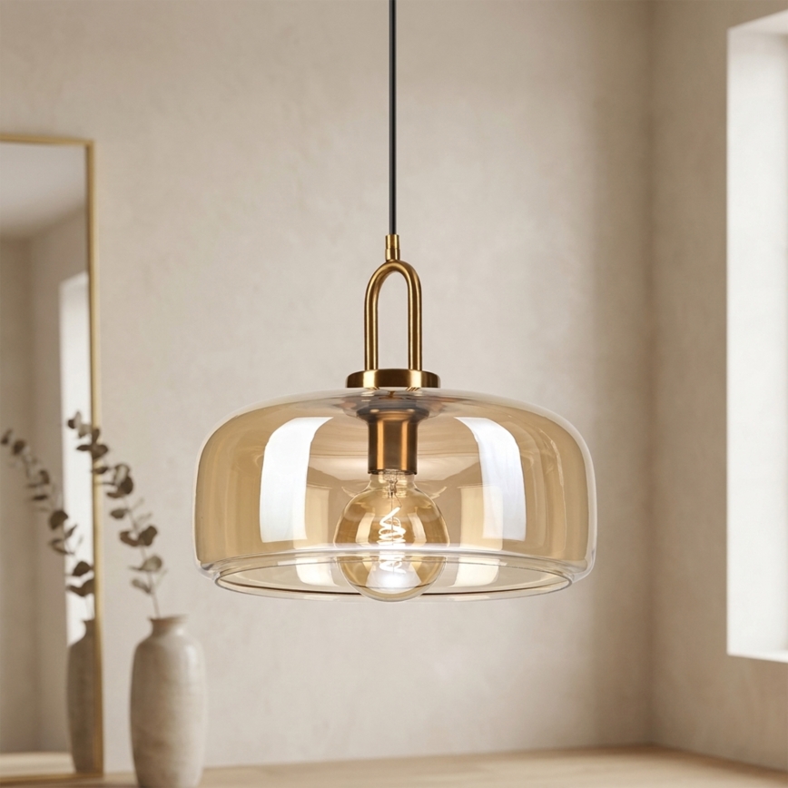 Lampadario a sospensione su cavo AMAYA 1xE27/15W/230V oro/beige fumé