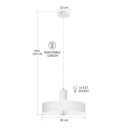 Lampadario a sospensione su cavo ARCANE 1xE27/60W/230V bianco