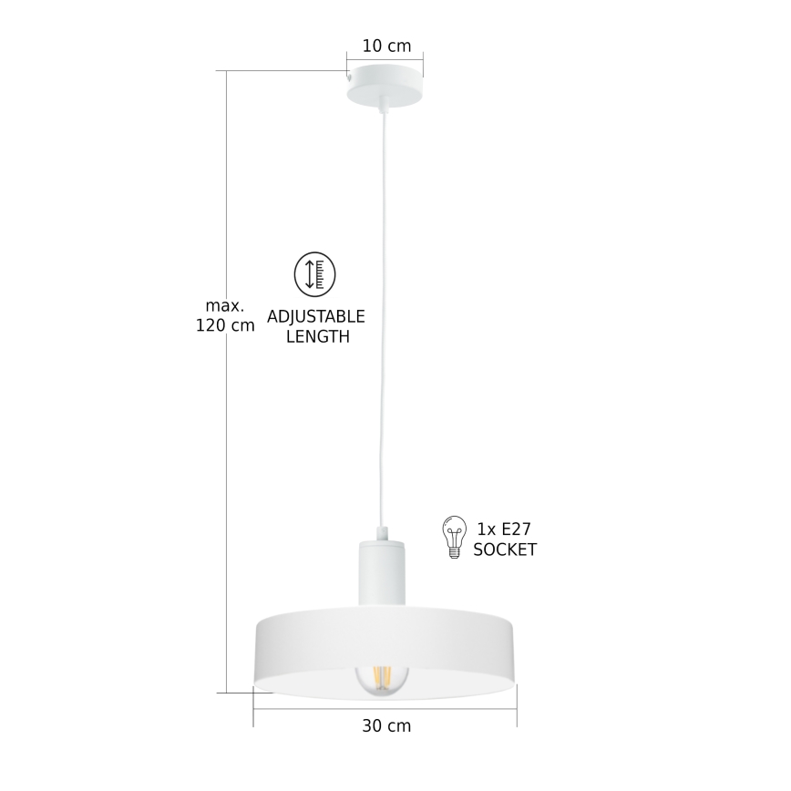 Lampadario a sospensione su cavo ARCANE 1xE27/60W/230V bianco