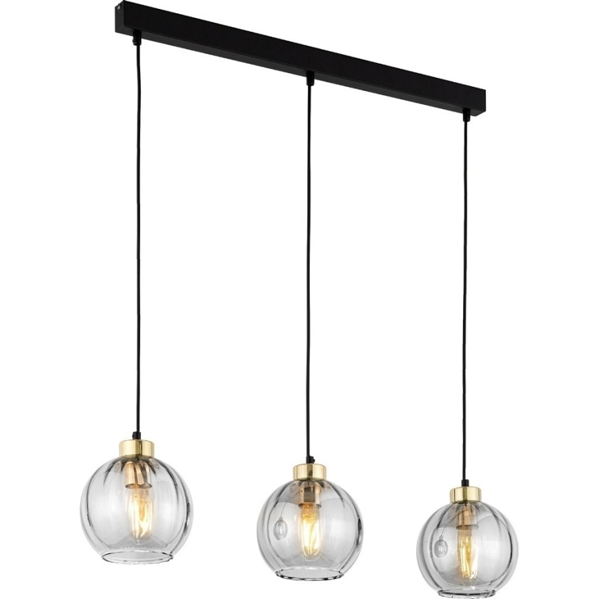 Lampadario a sospensione su cavo DEVI 3xE27/15W/230V nero/fumé