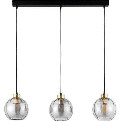 Lampadario a sospensione su cavo DEVI 3xE27/15W/230V nero/fumé
