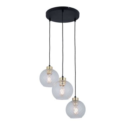 Lampadario a sospensione su cavo DEVON 3xE27/15W/230V nero/trasparente